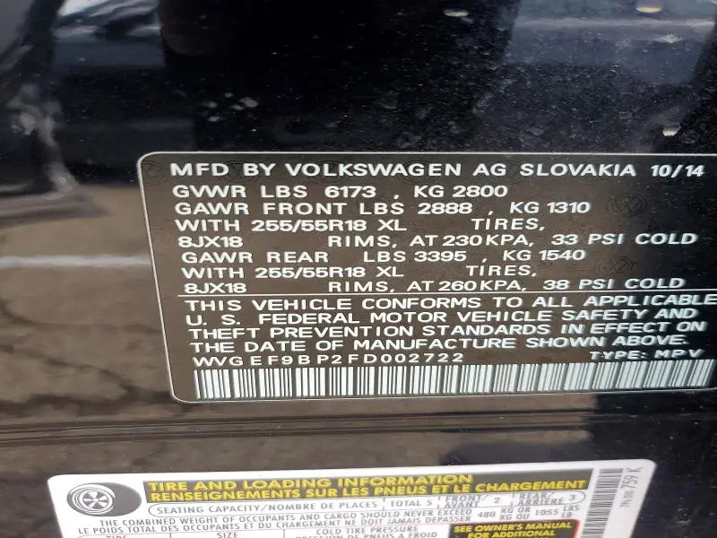 2015 VOLKSWAGEN TOUAREG V6  
