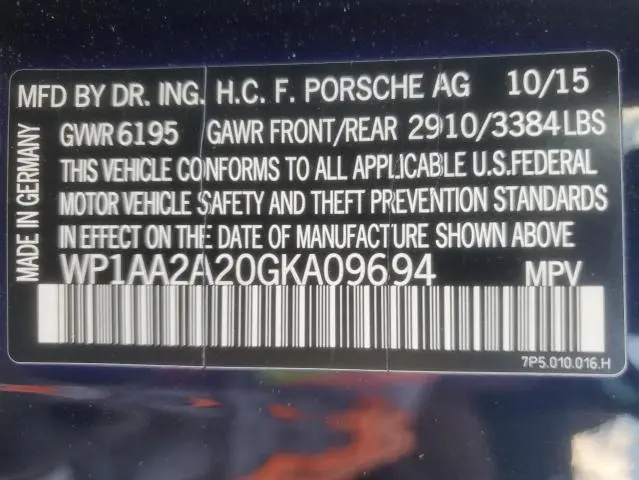 2016 PORSCHE CAYENNE   