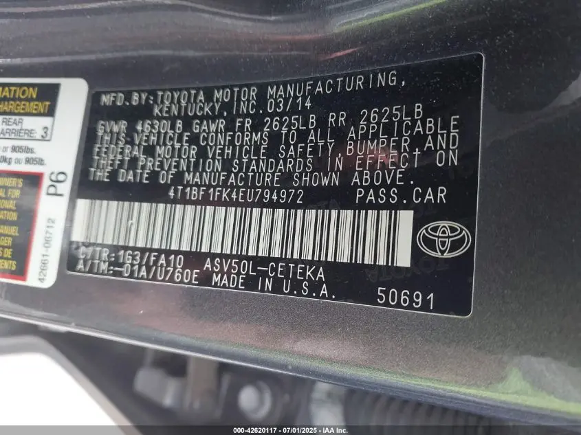 2014 TOYOTA CAMRY L