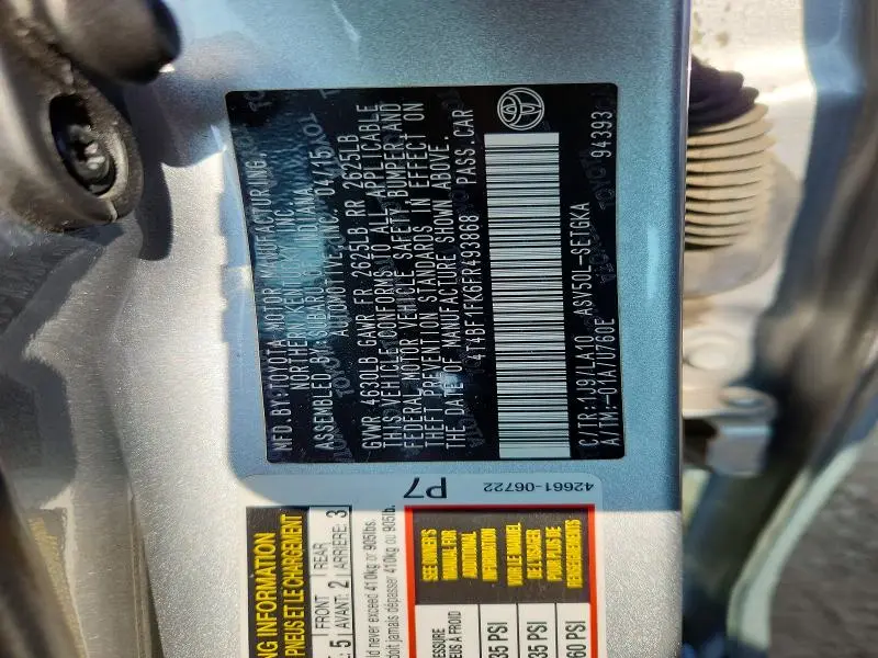 2015 TOYOTA CAMRY XLE  
