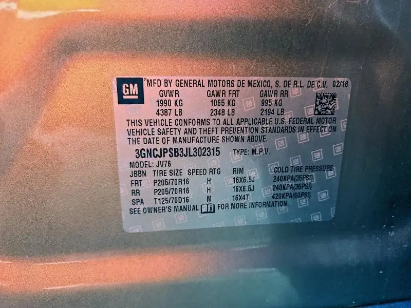 2018 CHEVROLET TRAX 1LT  