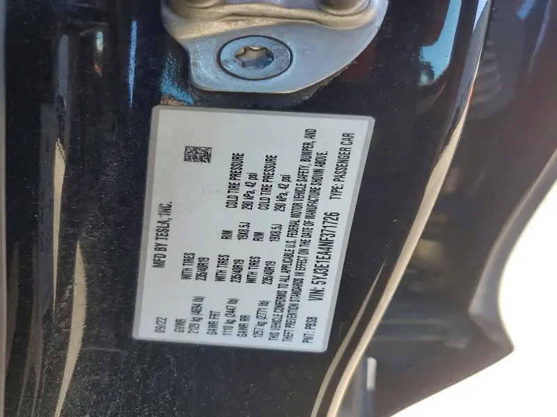 2022 TESLA MODEL 3   