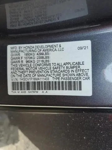 2021 HONDA ACCORD LX  