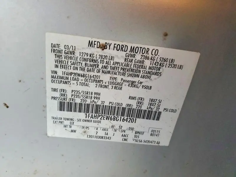 2011 FORD TAURUS SEL  