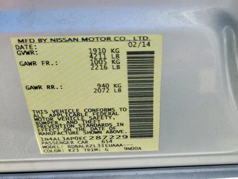 2014 NISSAN ALTIMA 2.5 S  