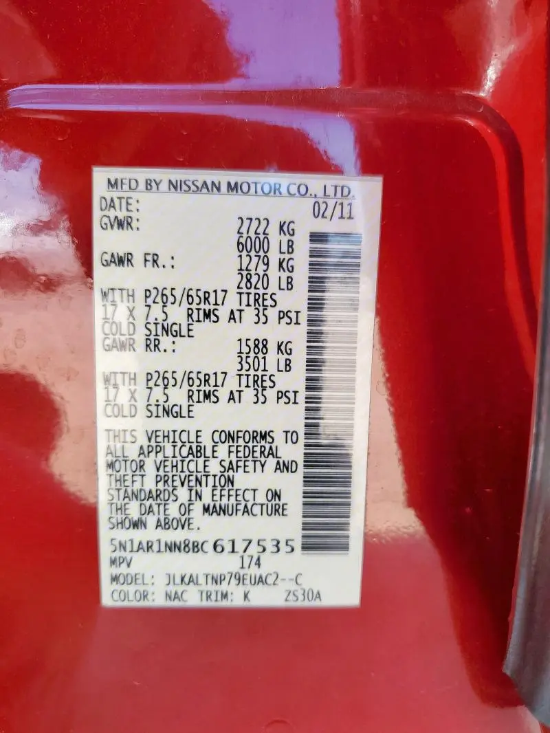 2011 NISSAN PATHFINDER S  