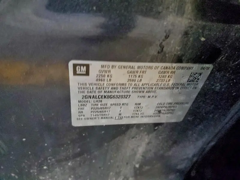 2016 CHEVROLET EQUINOX LT  