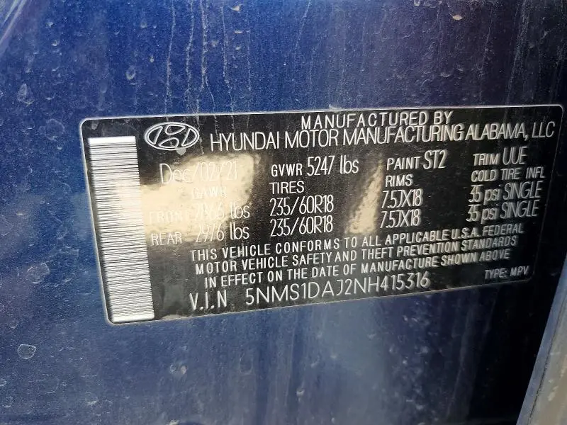 2022 HYUNDAI SANTA FE SE  