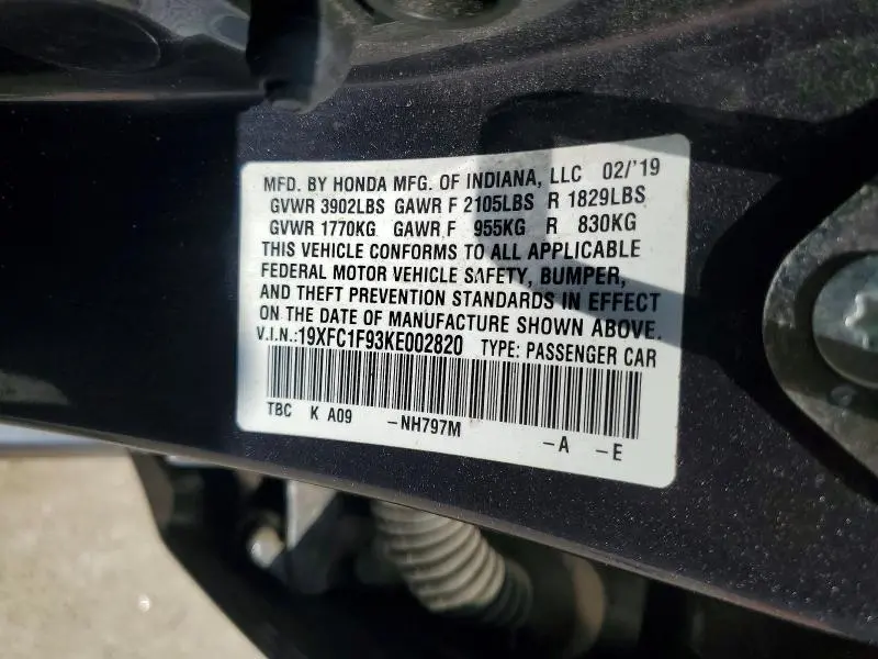 2019 HONDA CIVIC TOURING  
