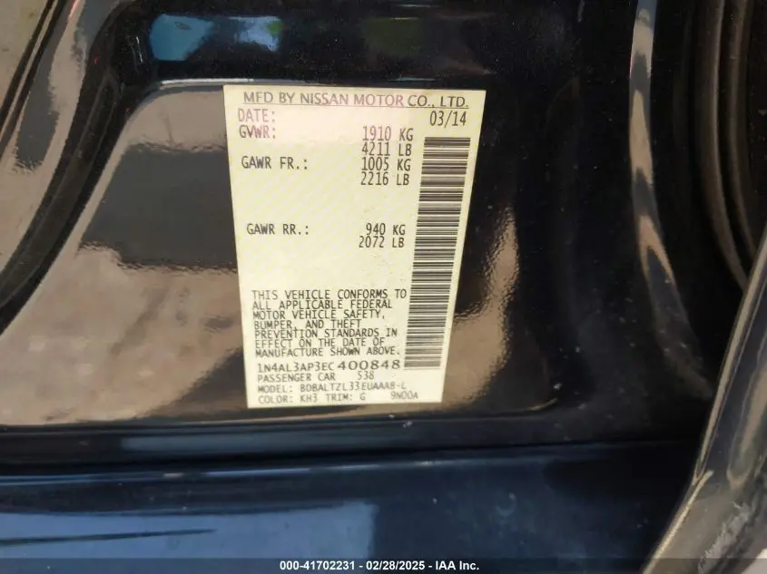 2014 NISSAN ALTIMA 2.5 SV