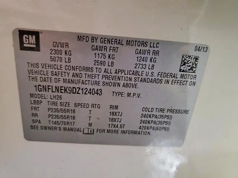 2013 CHEVROLET EQUINOX LT  