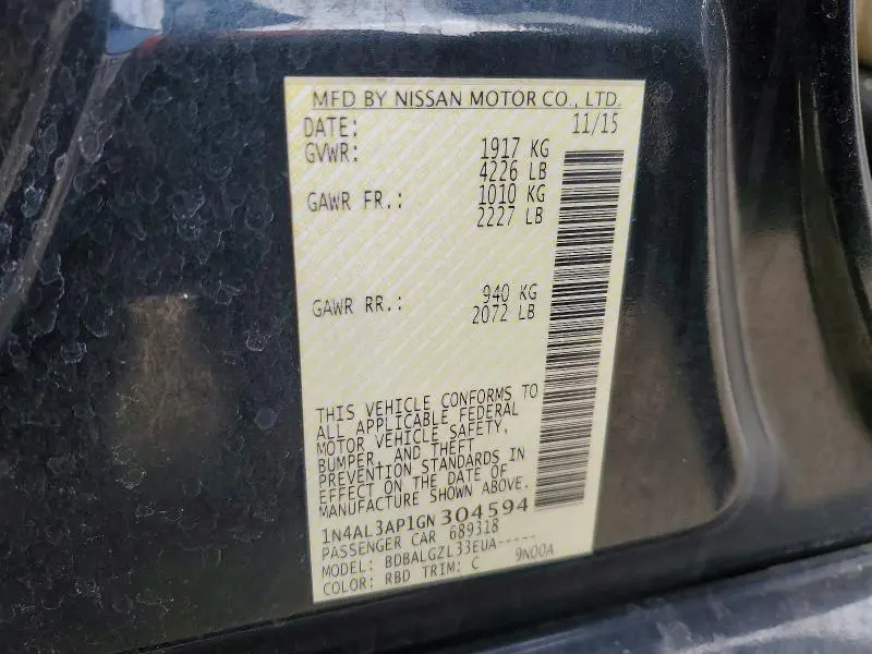 2016 NISSAN ALTIMA 2.5  