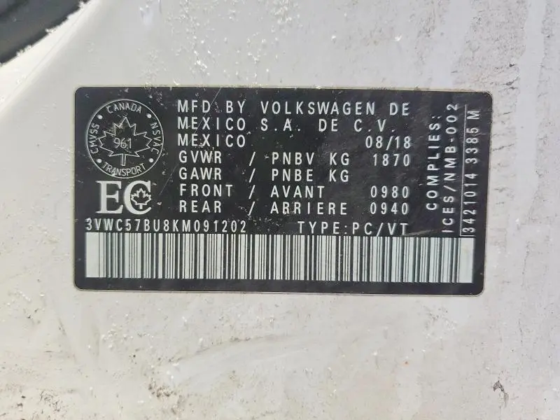 2019 VOLKSWAGEN JETTA S  