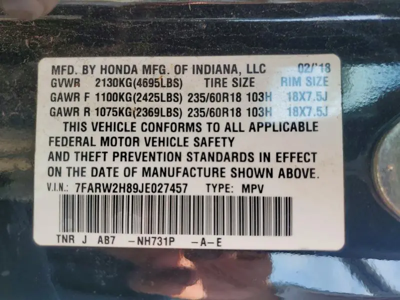 2018 HONDA CR-V EXL  