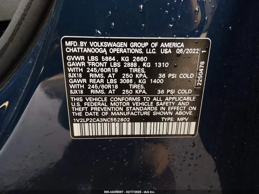 2022 VOLKSWAGEN ATLAS 2.0T SE