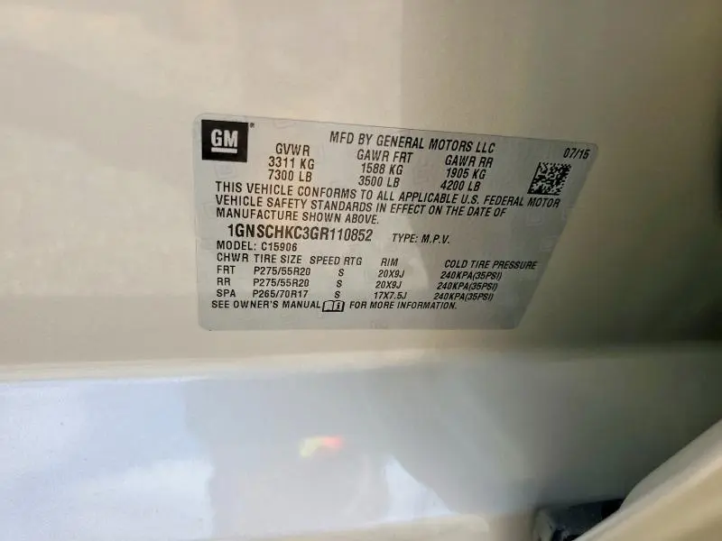 2016 CHEVROLET SUBURBAN C1500 LT  