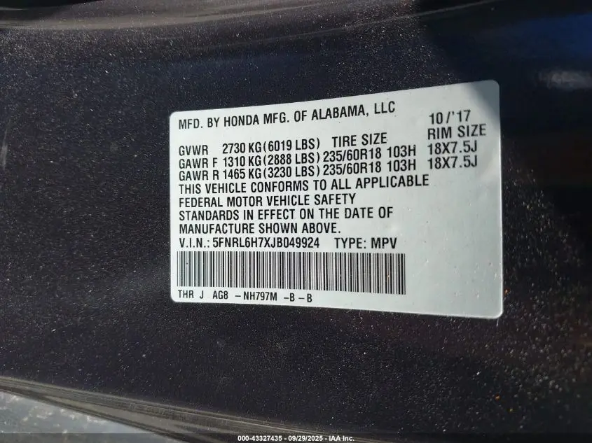 2018 HONDA ODYSSEY EX-L