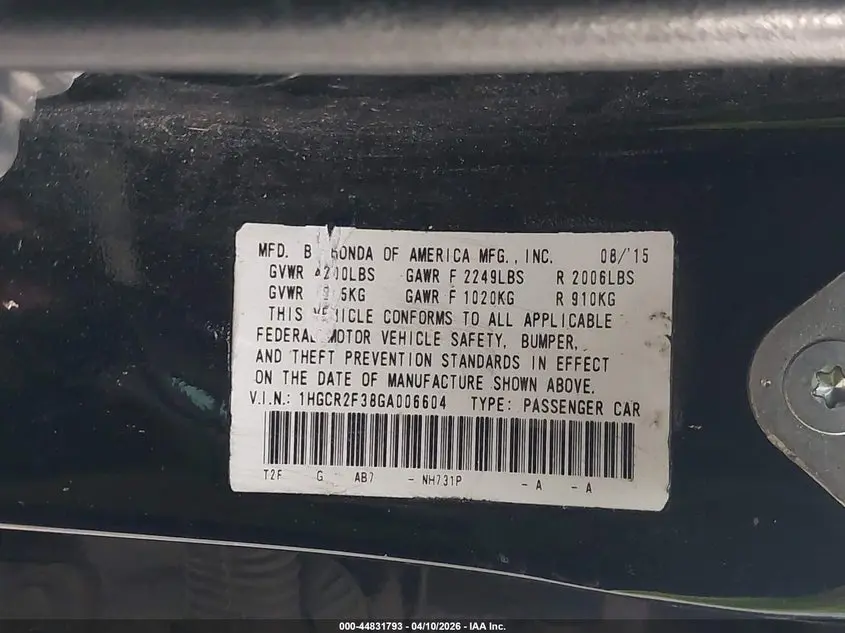 2016 HONDA ACCORD LX