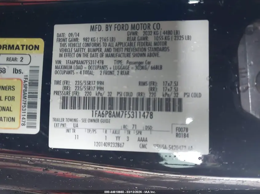 2015 FORD MUSTANG V6