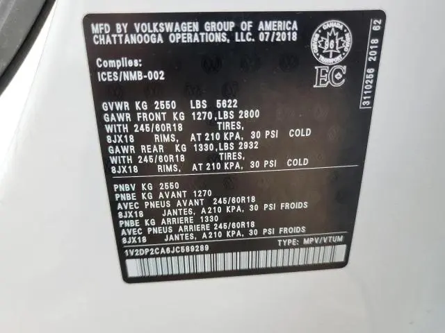 2018 VOLKSWAGEN ATLAS SE  