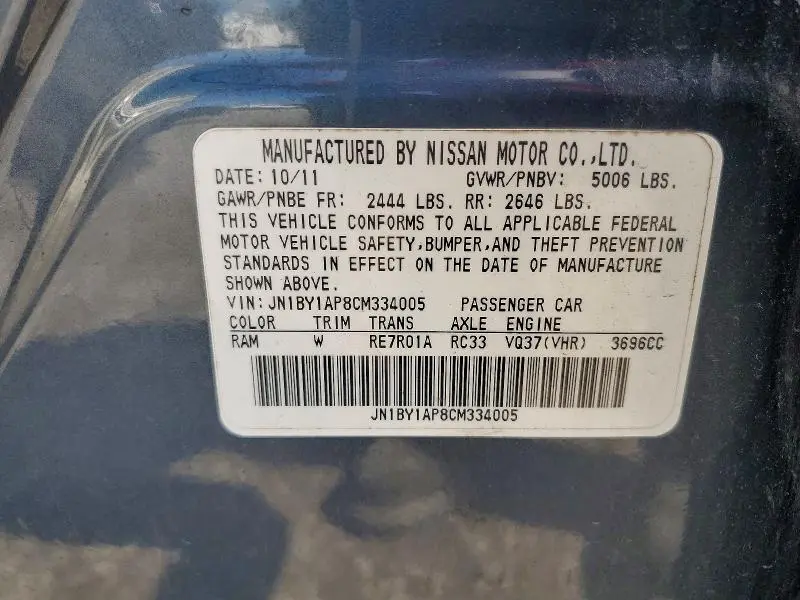 2012 INFINITI M37 BASE  