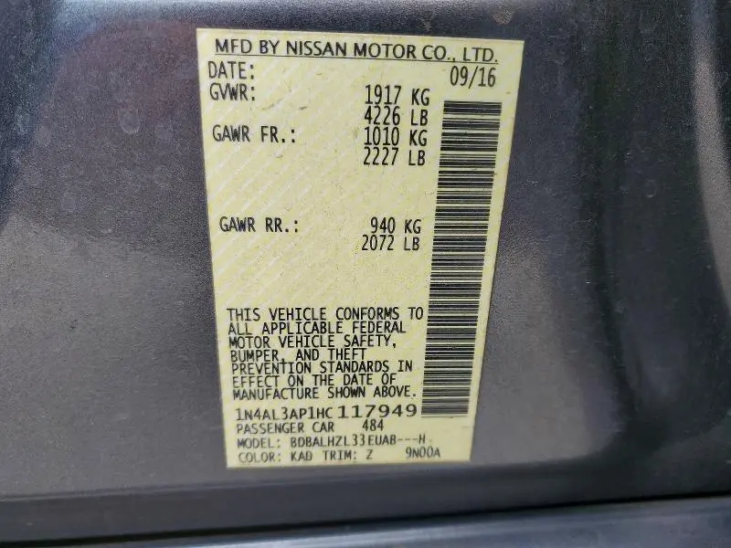 2017 NISSAN ALTIMA 2.5 SR  
