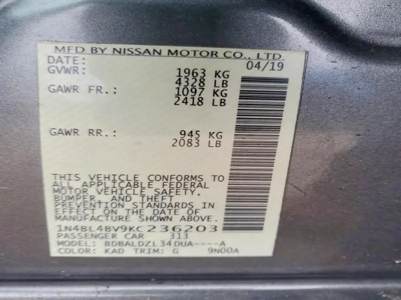 2019 NISSAN ALTIMA 2.5 S  