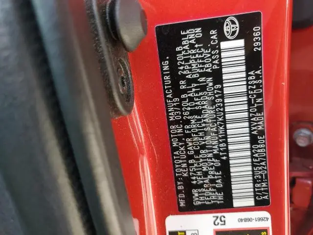 2019 TOYOTA CAMRY L  
