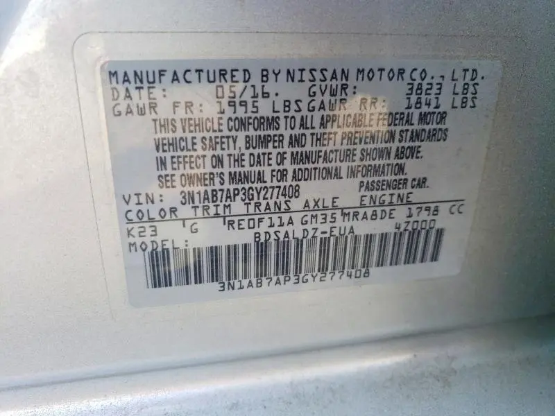 2016 NISSAN SENTRA SV  