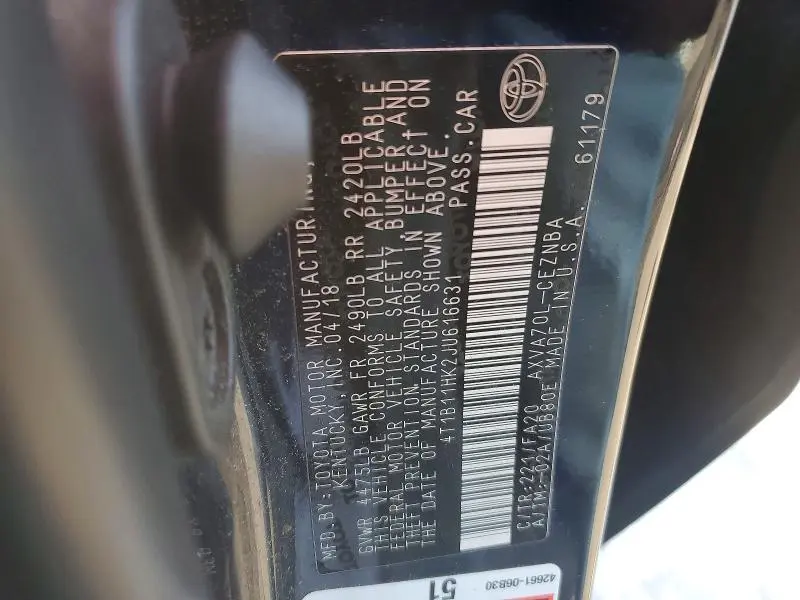 2018 TOYOTA CAMRY L  