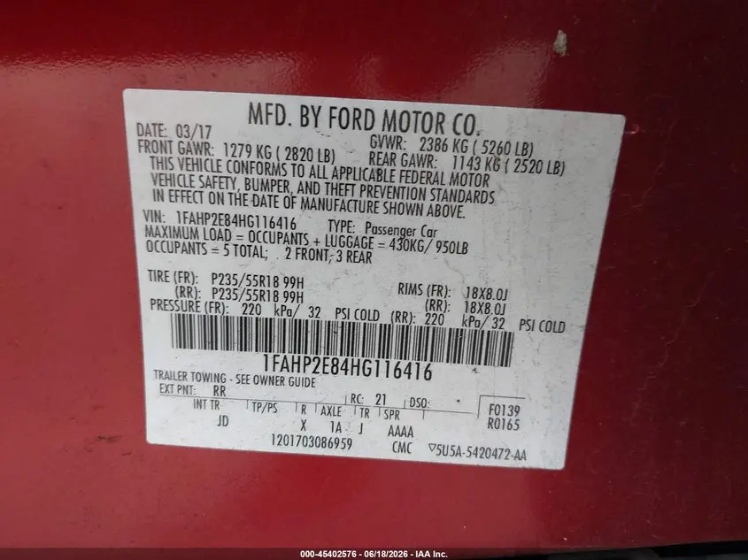 2017 FORD TAURUS SEL