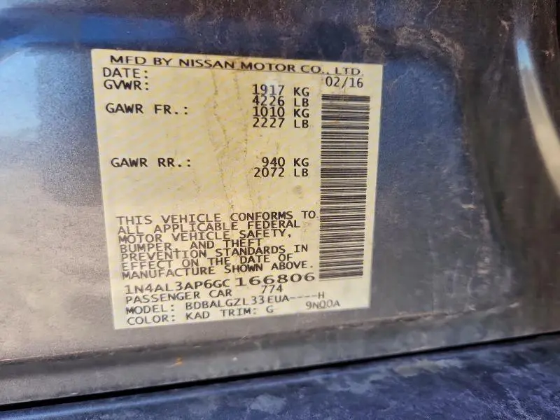 2016 NISSAN ALTIMA 2.5  