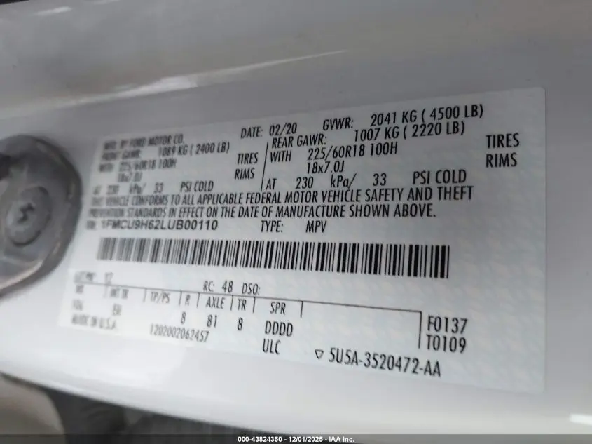 2020 FORD ESCAPE SEL