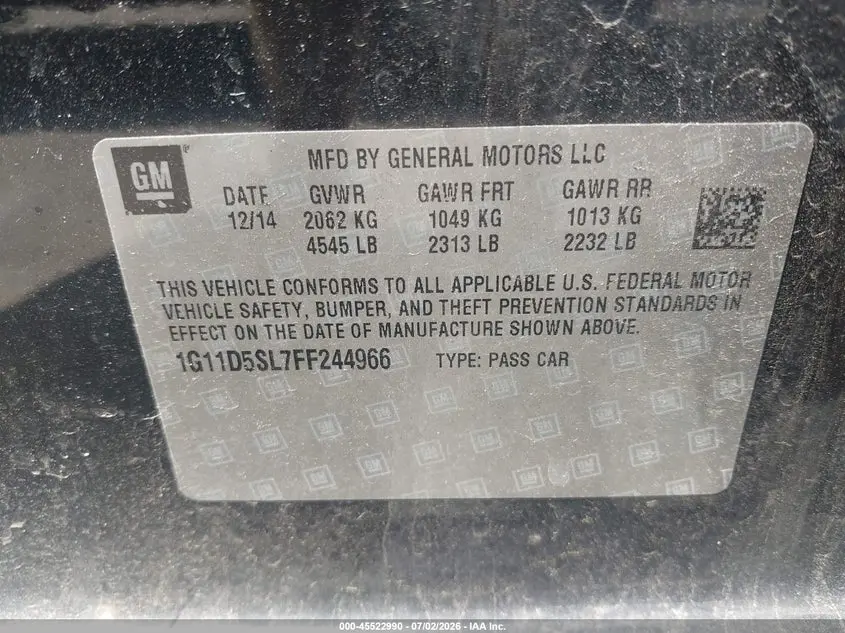 2015 CHEVROLET MALIBU 2LT