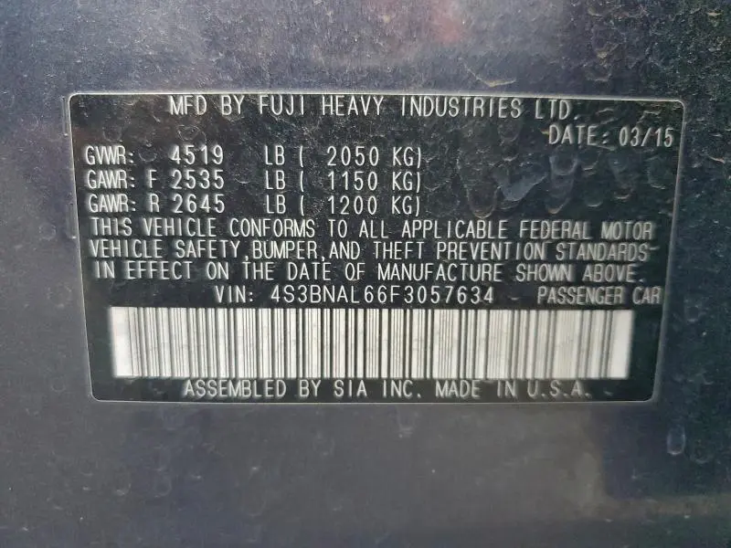 2015 SUBARU LEGACY 2.5I LIMITED  