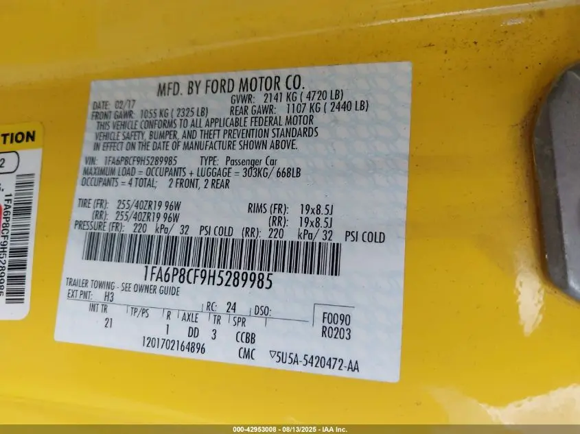 2017 FORD MUSTANG GT