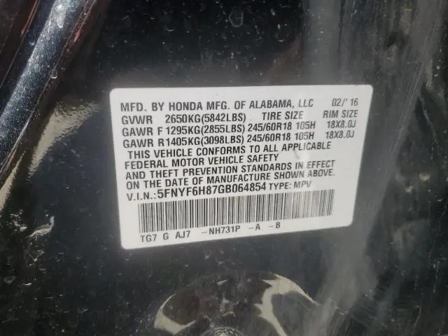 2016 HONDA PILOT EXL  