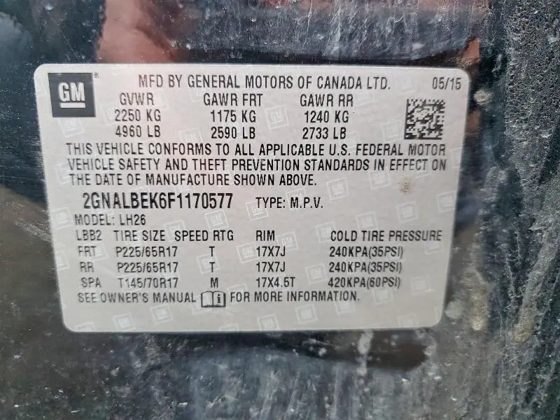 2015 CHEVROLET EQUINOX LT  