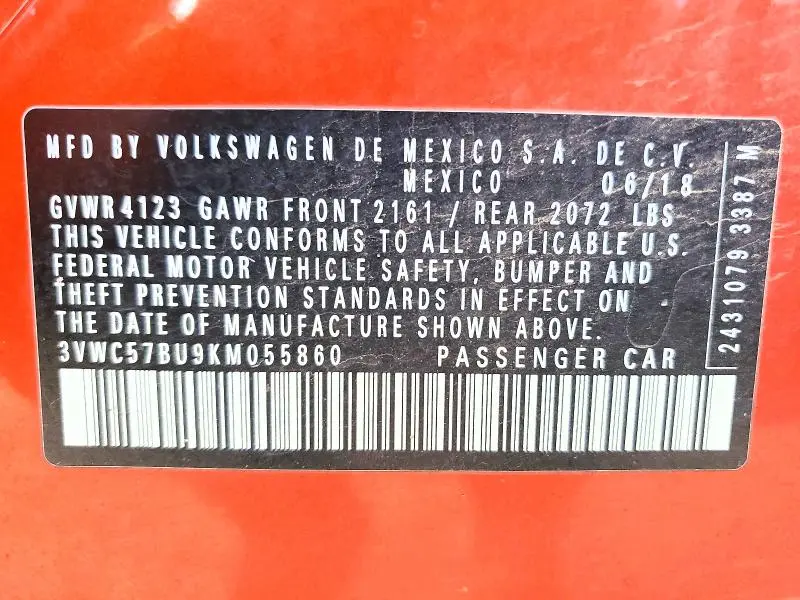 2019 VOLKSWAGEN JETTA S  