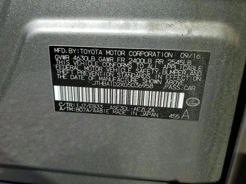 2016 LEXUS IS 200T  