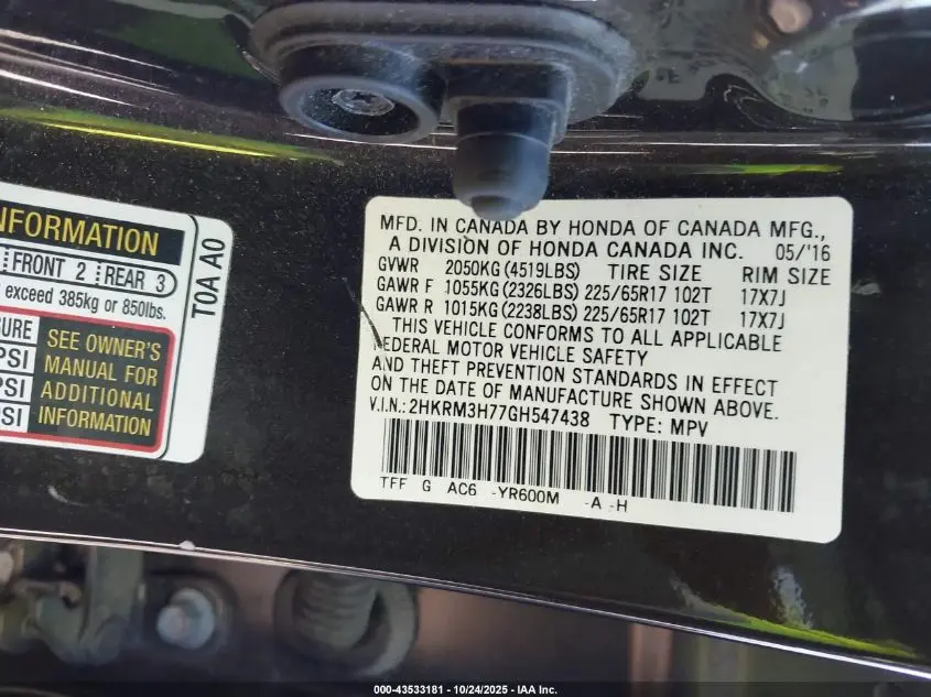 2016 HONDA CR-V EX-L