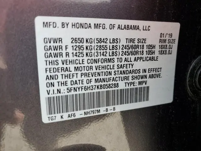 2019 HONDA PILOT EX
