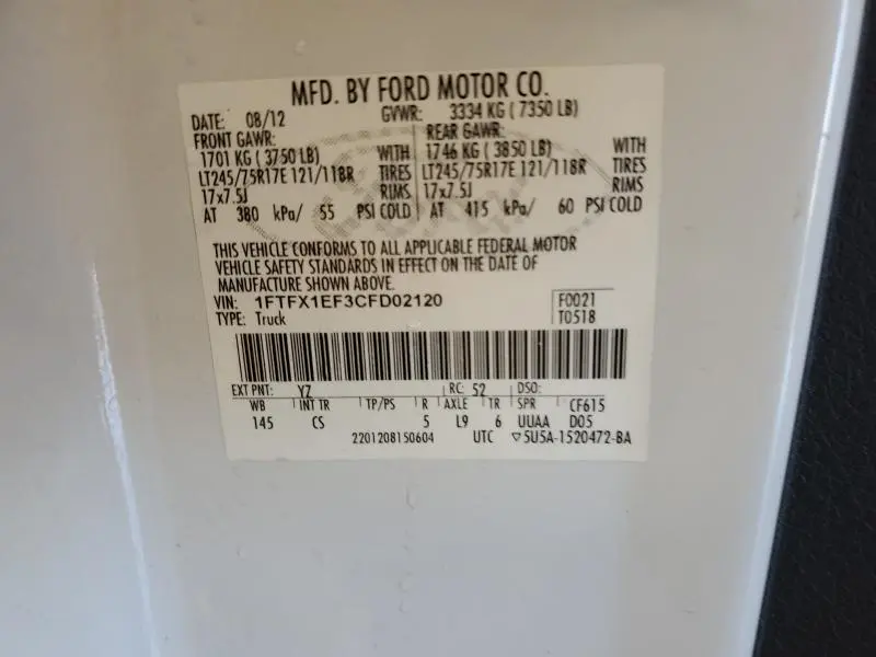 2012 FORD F150 SUPER CAB  