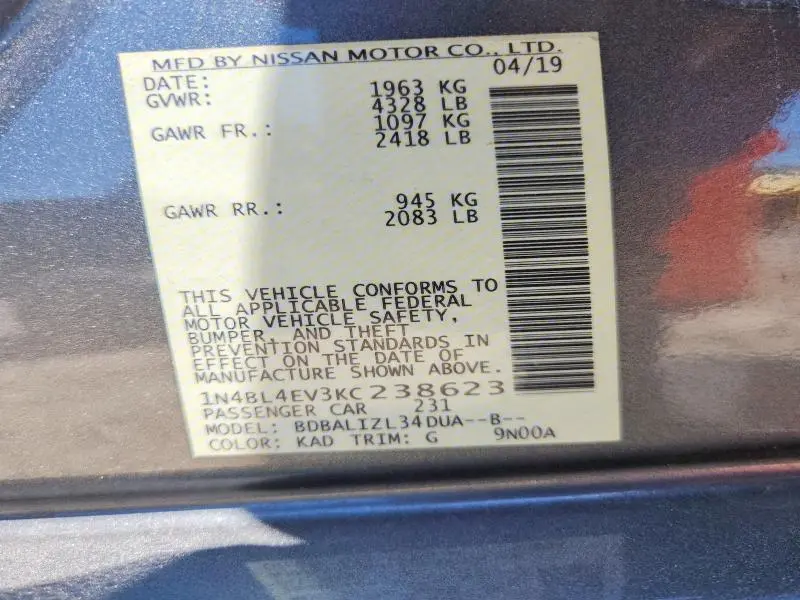2019 NISSAN ALTIMA SL  