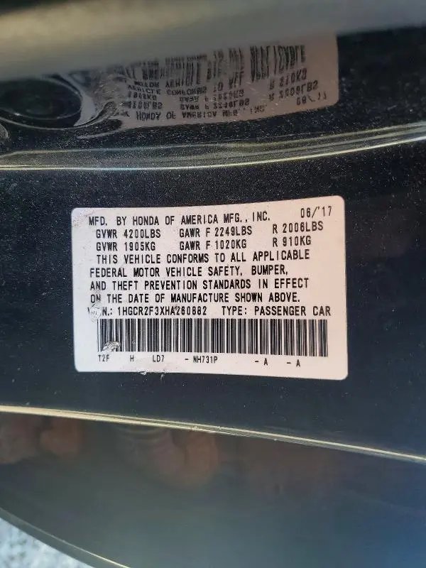 2017 HONDA ACCORD LX  