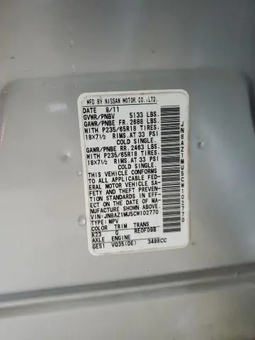 2012 NISSAN MURANO S  