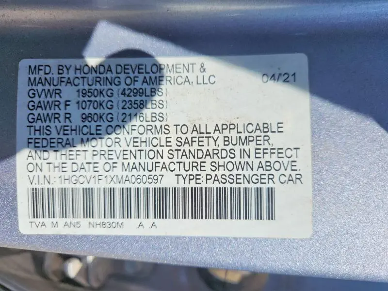 2021 HONDA ACCORD LX  