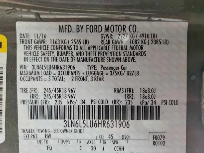 2017 LINCOLN MKZ HYBRID SELECT  