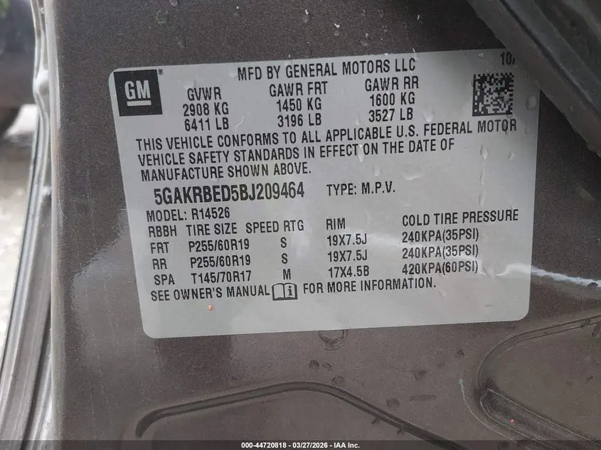 2011 BUICK ENCLAVE 1XL