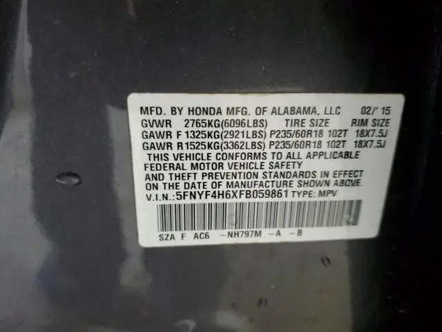 2015 HONDA PILOT EXL  